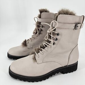 Franco Sarto Canon CREAM Leather & Faux Fur Boots Womens Size 7.5